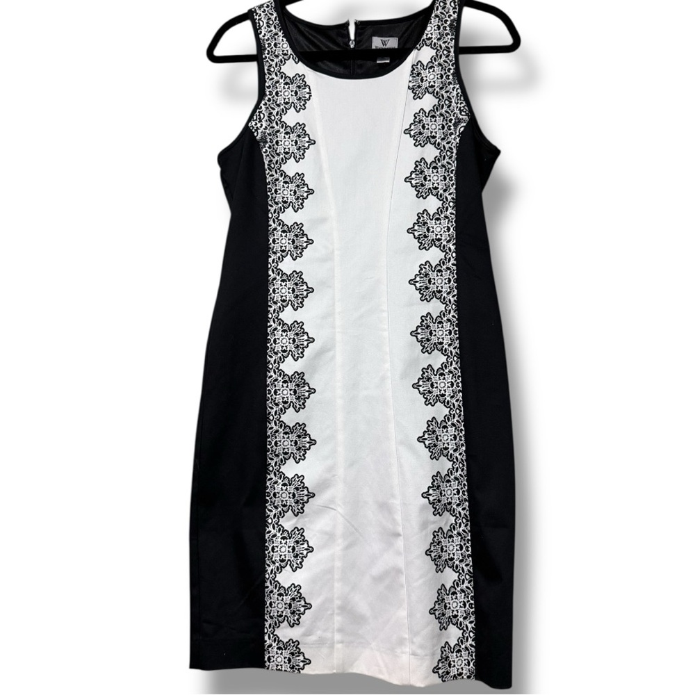 Worthington petite size 4P black white Elsa lace lined sleeveless shift dress